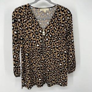 MICHAEL Michael Kors Leopard Print Zipper Front Blouse Top - Size S Womens